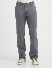 Tailored in a straight-leg fit, a lightweight cotton chino is a versatile option for the contemporary gentleman.Flat-front styleSide slash, back welt pocketsFront coin pocketInseam, about 32CottonMachine washImported Tailored in a straight-leg fit, a lightweight cotton chino is a versatile option for the contemporary gentleman.Flat-front styleSide slash, back welt pocketsFront coin pocketInseam, about 32CottonMachine washImported