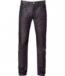 Made with heavy-duty raw denim, these dark wash jeans bring edge to your everyday basics - Classic five-pocket styling, straight leg, dark denim, slim fit - Wear with a plaid button down, a leather jacket, and motorcycle boots Made with heavy-duty raw denim, these dark wash jeans bring edge to your everyday basics - Classic five-pocket styling, straight leg, dark denim, slim fit - Wear with a plaid button down, a leather jacket, and motorcycle boots