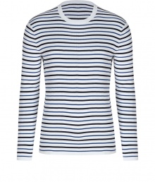 With a nautical mix of white, navy and blue, Vinces cotton crewneck is a timeless choice perfect for city and seaside looks alike - Round neckline with fine ribbed trim, long sleeves - Slim fit - Wear with jeans and loafers, or cargo shorts and flip-flops