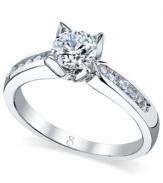 Tell a story with this symbolic style. This My Diamond Story engagement ring features a stunning, certified round-cut diamond (1-1/4 ct. t.w.) set in a band with smaller channel-set diamonds. Crafted in 18k white gold.