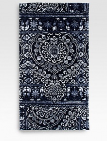 It's hard to believe that such rich color and intricate detail can be imparted to plush terry...but here it is, in a lavish, lacy print that will look lovely for a long time.Pre-washed and pre-shrunkThick terryCotton70L X 40WMachine washMade in USA It's hard to believe that such rich color and intricate detail can be imparted to plush terry...but here it is, in a lavish, lacy print that will look lovely for a long time.Pre-washed and pre-shrunkThick terryCotton70L X 40WMachine washMade in USA