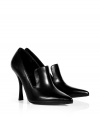 A chic cut out front and ultra-high stiletto heel bring instant glam appeal to these sleek black pumps from Ermanno Scervino - Pointed toe, cut-out scalloped front, smooth leather upper, stiletto heel - Pair with a silk blouse, a pencil skirt, and a supple leather satchel