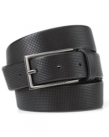 This stylish leather belt from BOSS Black gives your professional suiting some punch with allover perforated detail and a skinny silhouette. This stylish leather belt from BOSS Black gives your professional suiting some punch with allover perforated detail and a skinny silhouette.