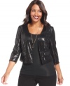 Add instant pizzazz to any look with AGB's plus size bolero, spotlighting a sequined finish!