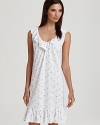 With sweet ruffled trim, Lauren Ralph Lauren's sleeveless shirt gown is quaint in a soft floral print.