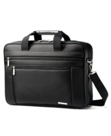 Take on last-minute travel! You'll always be prepared to go with laptop in tow, protected in the fully padded compartment, and all of your accessories right at hand in the front two quick stash pockets. The fully-lined and embossed interior and matte nickel hardware add a sophisticated accent. 3-year warranty. Take on last-minute travel! You'll always be prepared to go with laptop in tow, protected in the fully padded compartment, and all of your accessories right at hand in the front two quick stash pockets. The fully-lined and embossed interior and matte nickel hardware add a sophisticated accent. 3-year warranty.