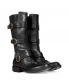 Add instant trend-right edge to your casual ensembles with these luxe leather boots from celeb favorite shoe line Fiorentini & Baker - Slightly upturned rounded toe, chunky heel, three ankle straps - Runs large, so order a size down - Wear with denim cut offs, a floral mini-dress, or skinny jeans and an oversized top