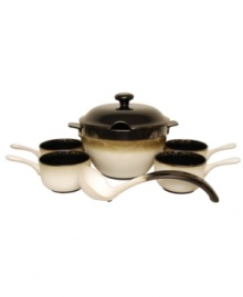 Warm up with French onion, split pea and the cool retro styling of the Nova 7-piece soup set from Sango's collection of serveware and serving dishes. Oven-safe bowls and a coordinating soup tureen make it easier than every to get a hot, enticing meal. Warm up with French onion, split pea and the cool retro styling of the Nova 7-piece soup set from Sango's collection of serveware and serving dishes. Oven-safe bowls and a coordinating soup tureen make it easier than every to get a hot, enticing meal.