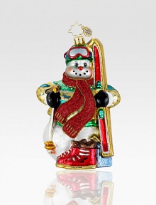 The perfect gift for an avid skier, a glitter-coated, beautifully crafted Frosty is ready to hit the slopes. Hand-blownHand-painted5½ tallMade in Poland The perfect gift for an avid skier, a glitter-coated, beautifully crafted Frosty is ready to hit the slopes. Hand-blownHand-painted5½ tallMade in Poland