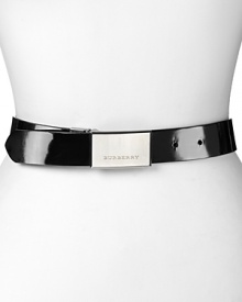 Reversible from Burberry's signature check print to patent black, this classic belt features a polished buckle closure with an engraved logo.