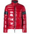 A sleek patina and cool contrast paneling lend this Duvetica down jacket its sporty and stylish edge - Wind- and water-resistant red and black polyamide, two-way front zip, stand-up collar with snap closures, side slit pockets - Straight cut fits close to the body for extra warmth - Pair with jeans, chinos, cords and athletic pants