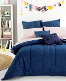 Divine denim for the dorm. Go back to school in this cool blue, denim comforter. Made of the softest 100% cotton cover with straight, vertical quilt stitching, this comforter will delight any bedroom. Reverses to sold navy cotton.