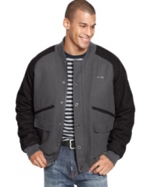 Make this Sean John wool-blend jacket your cold-weather uniform with plenty of varsity-infused style. Make this Sean John wool-blend jacket your cold-weather uniform with plenty of varsity-infused style.