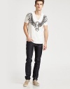 Super soft cotton v-neck finished with a twisted eagle print.V-neckCottonDry cleanImported