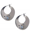 Chic and complementary. Pretty pave crystals in a beautiful sky blue hue serve as an attractive accent for Kenneth Cole New York's sculptural hoop earrings. Made in hematite tone mixed metal, they're equipped with a secure leverback closure. Approximate diameter: 1-1/10 inches. Approximate drop: 1-1/4 inches.