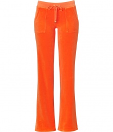 Styled this season with a slightly wider waistband and slimmer cut around the knee, Juicy Coutures iconic pants fit better now than ever! - Drawstring waistline, flared leg, snapped back pockets, shiny gold-toned hardware - Figure-hugging fit, sits low on the hips - Style with a tee and cozy pullover, or for a sportier look, with a matching hoodie and flats Styled this season with a slightly wider waistband and slimmer cut around the knee, Juicy Coutures iconic pants fit better now than ever! - Drawstring waistline, flared leg, snapped back pockets, shiny gold-toned hardware - Figure-hugging fit, sits low on the hips - Style with a tee and cozy pullover, or for a sportier look, with a matching hoodie and flats