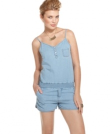 Indulge your love of chambray with this sporty romper from Sugar & Spice – a hot addition to your fun-in-the-sun gear! Indulge your love of chambray with this sporty romper from Sugar & Spice – a hot addition to your fun-in-the-sun gear!