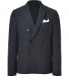 Pull together your look with a finish of impeccable tailoring in Neil Barretts anthracite wool blazer, complete with a flattering double-breasted silhouette and streamlined slit pockets - Peaked lapel, long sleeves, buttoned cuffs, tailored fit, slightly shorter length - Pair with crisp shirts and tailored trousers