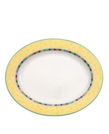 Serve your main dishes in the Twist Alea oval platter. The bright enamel colorblock design is a perfect contrast to the fine white china. Features a vivid band of color along the rim. Serve your main dishes in the Twist Alea oval platter. The bright enamel colorblock design is a perfect contrast to the fine white china. Features a vivid band of color along the rim.