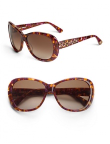 THE LOOKRounded square silhouetteVariegated handmade acetate framesEtched grid and Austrian crystals on temples, arms and tipsTHE COLORBrown and amethyst with brown gradient lensORIGINImported THE LOOKRounded square silhouetteVariegated handmade acetate framesEtched grid and Austrian crystals on temples, arms and tipsTHE COLORBrown and amethyst with brown gradient lensORIGINImported