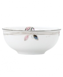 Hummingbirds twirl and buzz from flowery pink leaves to blue on this dreamy all-purpose bowl from Lenox Lifestyle dinnerware. The dishes from the Silver Song collection are crisscrossed with platinum branches and abound with fanciful springtime delight and irresistible modern charm. Qualifies for Rebate Hummingbirds twirl and buzz from flowery pink leaves to blue on this dreamy all-purpose bowl from Lenox Lifestyle dinnerware. The dishes from the Silver Song collection are crisscrossed with platinum branches and abound with fanciful springtime delight and irresistible modern charm. Qualifies for Rebate