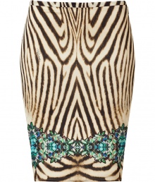 Inject bold style to your office-to-evening look with this trompe loeil animal printed skirt from Roberto Cavalli - Pencil silhouette, all-over animal print with jewelry-inspired print at hem, concealed side zip closure - Style with a tie-neck blouse, platforms, and a studded clutch Inject bold style to your office-to-evening look with this trompe loeil animal printed skirt from Roberto Cavalli - Pencil silhouette, all-over animal print with jewelry-inspired print at hem, concealed side zip closure - Style with a tie-neck blouse, platforms, and a studded clutch