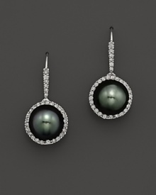 14K White Gold Tahitian Pearl and Diamond Earrings, 0.34 ct. t.w.