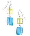 Geometrically chic. Haskell's waterfall-inspired style incorporates solid and cut-out acrylic squares in blue and green hues. Set in silver tone mixed metal. Approximate drop: 1-3/4 inches.