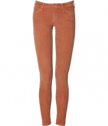 Super flattering cognac corduroys - These sexy-chic slim cut pants turn up the heat - Pair with a t-shirt and an oversized sweater to add sultry appeal to staples - Style with a pullover, stilettos, and a structured leather jacket