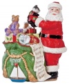 Check cute, festive and fun off your list with this musical Santa figurine from Fitz and Floyd. St. Nick pauses to snuggle with a tiny kitten before packing up the last few gifts – a sailboat, toy train and blocks.