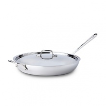 The French skillet features a large surface area and round sides that superlatively retain heat while preventing spattering. Handcrafted of American-made steel in Pennsylvania-as it has been for four decades-it is ideal for searing, browning and pan-frying everything from meats to eggs. A loop handle (opposite the long handle) provides added convenience and stability in pouring and transporting. The French skillet features a large surface area and round sides that superlatively retain heat while preventing spattering. Handcrafted of American-made steel in Pennsylvania-as it has been for four decades-it is ideal for searing, browning and pan-frying everything from meats to eggs. A loop handle (opposite the long handle) provides added convenience and stability in pouring and transporting.