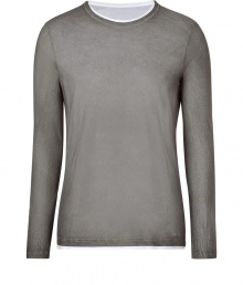 Stylish t-shirt in fine, pure cotton - On-trend layered look in classically cool shades of grey and white - Ultra-soft, summer weight material - Crew neck and long, fitted sleeves - Slim, straight cut - A modern twist on a venerable wardrobe basic - Wear solo or beneath a blazer and pair with jeans, khakis and shorts