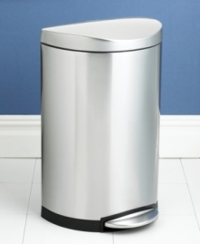It's time to dispose of that old, unsightly trash can. This sleek, updated unit features stylish curved edges and a flat back, letting it sit flush against the wall, while advanced lidshox(tm) technology uses air suspension shocks to control the lid for a slow, quiet close. 10-year warranty. It's time to dispose of that old, unsightly trash can. This sleek, updated unit features stylish curved edges and a flat back, letting it sit flush against the wall, while advanced lidshox(tm) technology uses air suspension shocks to control the lid for a slow, quiet close. 10-year warranty.