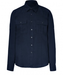 Stylish shirt in fine, pure navy blue linen - Soft yet durable, summer weight fabric - Small collar, full button placket and two flap pockets at chest - Rounded hem hangs slightly longer in the back - Casually elegant and ultra-versatile - Pair with suit trousers, chinos, shorts or jeans Stylish shirt in fine, pure navy blue linen - Soft yet durable, summer weight fabric - Small collar, full button placket and two flap pockets at chest - Rounded hem hangs slightly longer in the back - Casually elegant and ultra-versatile - Pair with suit trousers, chinos, shorts or jeans