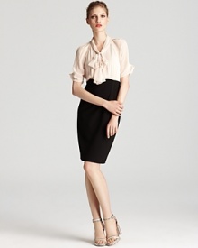 Anne Klein's smart and sophisticated twofer dress lends a polished finish with a pussybow neckline and pintucked details. Anne Klein's smart and sophisticated twofer dress lends a polished finish with a pussybow neckline and pintucked details.