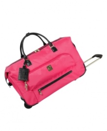 Jetting there in style. Anne Klein's signature style stands out in this rolling city bag with crocodile embossed trim, custom signature hardware and a fully-lined interior with lion's mane print. An ideal companion brings comfort into your travels with convenient carry handles and two wheels for rolling. 10-year warranty. (Clearance) Jetting there in style. Anne Klein's signature style stands out in this rolling city bag with crocodile embossed trim, custom signature hardware and a fully-lined interior with lion's mane print. An ideal companion brings comfort into your travels with convenient carry handles and two wheels for rolling. 10-year warranty. (Clearance)