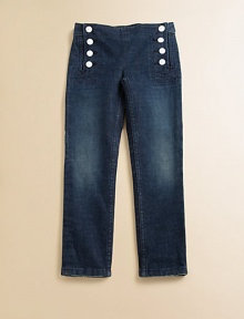 Stylish skinny jeans are updated with nautical-inspired detailing and crafted with a hint of essential stretch.Double front button closureFlat front with clean waist98% cotton/2% elastaneMachine washImported Stylish skinny jeans are updated with nautical-inspired detailing and crafted with a hint of essential stretch.Double front button closureFlat front with clean waist98% cotton/2% elastaneMachine washImported