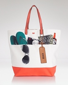 Up the cute quotient at the beach with Anya Hindmarch's leather and canvas tote bag. Printed with a style-setter's seaside staples, its cheek-chic. Up the cute quotient at the beach with Anya Hindmarch's leather and canvas tote bag. Printed with a style-setter's seaside staples, its cheek-chic.