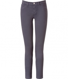 Stylish jean in fine, dark purple cotton stretch denim - Skinny, medium rise capri cut sits comfortably at hips - Classic five pocket style crops above ankles - Zip fly, belt loops and single button closure - Versatile and chic, great for day or evening - Dress up with an oversize silk blouse and platform pumps, or go for a more casual look with a billowy tunic top and leather sandals Stylish jean in fine, dark purple cotton stretch denim - Skinny, medium rise capri cut sits comfortably at hips - Classic five pocket style crops above ankles - Zip fly, belt loops and single button closure - Versatile and chic, great for day or evening - Dress up with an oversize silk blouse and platform pumps, or go for a more casual look with a billowy tunic top and leather sandals