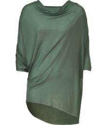 Elevate your casual basics with this luxe and versatile draped top from Helmut Lang - Draped cowl neckline, three-quarter dolman sleeves, asymmetrical hem, side draped detail, relaxed silhouette, long body - Pair with leather leggings, a slim trench, and edgy sandals