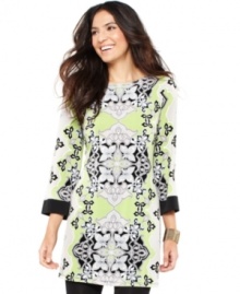 A basic petite tunic done one better, by Style&co. This intricate print will add a pop of color to your wardrobe! A basic petite tunic done one better, by Style&co. This intricate print will add a pop of color to your wardrobe!