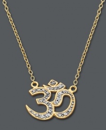 Practice harmony, peace and bliss. Made popular by yogis near and far, Studio Silver incorporates the symbolic om symbol in a pretty, sparkling pendant. Crafted in 18k gold over sterling silver with round-cut crystal accents. Approximate length: 16 inches + 2-1/2-inch extender. Approximate drop: 1/2 inch. Practice harmony, peace and bliss. Made popular by yogis near and far, Studio Silver incorporates the symbolic om symbol in a pretty, sparkling pendant. Crafted in 18k gold over sterling silver with round-cut crystal accents. Approximate length: 16 inches + 2-1/2-inch extender. Approximate drop: 1/2 inch.