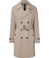 Detailed is soft cotton with toned-down heritage features and a button-in characteristic check wool lining, Burberry Brits belted trench is the perfect weigh for all four seasons - Wide notched collar, long sleeves with belted cuffs, double-breasted front button placket, belted waistline, rain flap, button-in characteristic check vest lining - Loosely tailored silhouette - Pair with cotton pullovers, tailored trousers and lace-ups