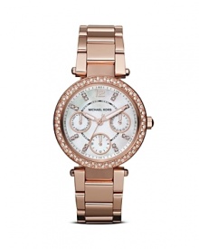 Tap this season's rose-gold jewelry trend with this chicly sized watch from MICHAEL Michael Kors, boasting a classic round shape and crystal adornments. If small, this timepiece ensures supreme round-the-clock style. Tap this season's rose-gold jewelry trend with this chicly sized watch from MICHAEL Michael Kors, boasting a classic round shape and crystal adornments. If small, this timepiece ensures supreme round-the-clock style.