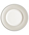 Lend salads, desserts or any appetizer a delicate sheen of style. From innovative designer Monique Lhullier's collection of dinnerware and dishes, it features a pearlescent border with glossy raised dots and a fine stitch-like pattern.