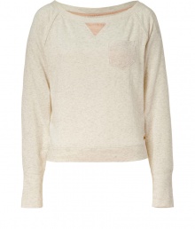 Bring chic appeal to your lounge-around look with this comfy pullover from Juicy Couture - Scoop neck with triangle patch, long raglan sleeves, small patch pocket at chest - Easy cropped fit - Style with matching lounge pants and shearling-lined moccasins Bring chic appeal to your lounge-around look with this comfy pullover from Juicy Couture - Scoop neck with triangle patch, long raglan sleeves, small patch pocket at chest - Easy cropped fit - Style with matching lounge pants and shearling-lined moccasins