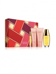 Give her a romantic getaway with four Beautiful luxuries. Limited-time collection includes all her favorite ways to love the fragrance of a thousand flowers, all in an exclusive gift box. Includes Eau de Parfum Spray 2.5 oz. and Eau de Parfum Rollerball Pen 0.2 oz., Perfumed Body Lotion 3.4 oz. plus Bath and Shower Gelée 3.4 oz. Give her a romantic getaway with four Beautiful luxuries. Limited-time collection includes all her favorite ways to love the fragrance of a thousand flowers, all in an exclusive gift box. Includes Eau de Parfum Spray 2.5 oz. and Eau de Parfum Rollerball Pen 0.2 oz., Perfumed Body Lotion 3.4 oz. plus Bath and Shower Gelée 3.4 oz.