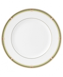 In 18th century England, Josiah Wedgwood, creator of the world famous Wedgwood ceramic ware, established a tradition of outstanding craftsmanship and artistry which continues today. The exotic floral design of the Oberon dinner plates from Wedgwood's dinnerware and dishes collection are finely scaled and exquisitely precise, in soft shades of green and gold accented with black, against pure white bone china. In 18th century England, Josiah Wedgwood, creator of the world famous Wedgwood ceramic ware, established a tradition of outstanding craftsmanship and artistry which continues today. The exotic floral design of the Oberon dinner plates from Wedgwood's dinnerware and dishes collection are finely scaled and exquisitely precise, in soft shades of green and gold accented with black, against pure white bone china.