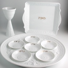 Judaica is a twist on the best selling Louvre pattern from Bernardaud. Pieces from this collection make perfect gifts for the holidays or for the couple who treasures their heritage. The Bernardaud service was engraved by hand, following the grand tradition of master sculptors. Casual or formal, the collection expresses a unique personality of quality craftsmanship. Available pieces include: set of 6 mini seder plates; kiddush cup; matzah plate; mezuzah; rice bowl; and seder plate. The set of 6 mini seder plates are sold separately from the seder plate. Judaica is a twist on the best selling Louvre pattern from Bernardaud. Pieces from this collection make perfect gifts for the holidays or for the couple who treasures their heritage. The Bernardaud service was engraved by hand, following the grand tradition of master sculptors. Casual or formal, the collection expresses a unique personality of quality craftsmanship. Available pieces include: set of 6 mini seder plates; kiddush cup; matzah plate; mezuzah; rice bowl; and seder plate. The set of 6 mini seder plates are sold separately from the seder plate.