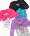 She'll have a quick way to cure a chill with this graphic shirt and matching ruffle shrug set from Nannette.